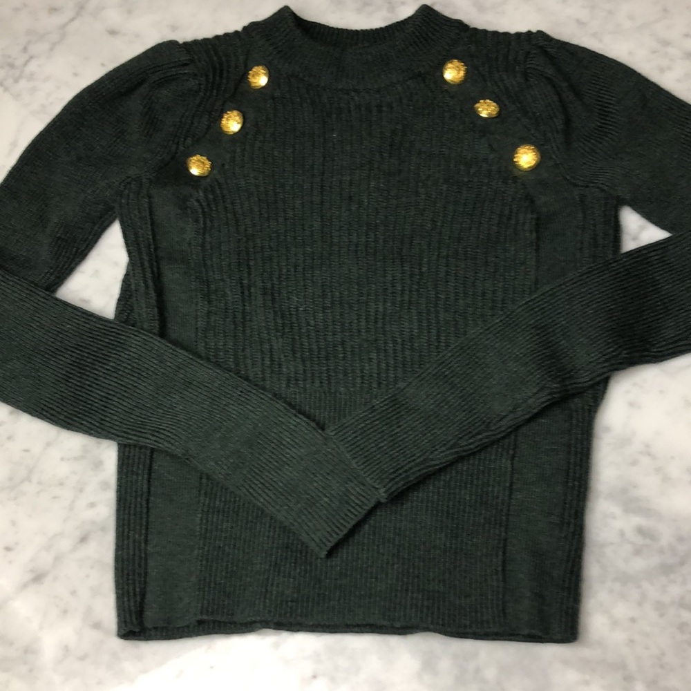 VERONICA Beard Dark Green Ribbed Button-Shoulder Women's Sweater Size XS - Picture 2 of 10